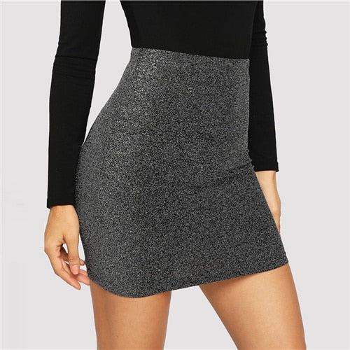 High Waist Metallic Bodycon Mini Skirt Women 2019 Modern Lady Spring Highstreet Night Out Solid Slim Skirts | Vimost Shop.