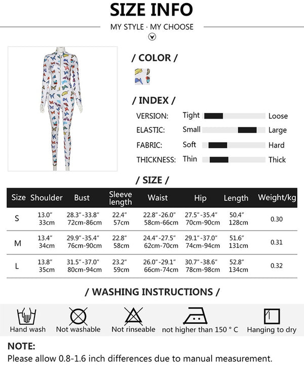 Fashion Women Zipper Jumpsuits Printed Butterfly Full Sleeve Sportsuit | Vimost Shop.