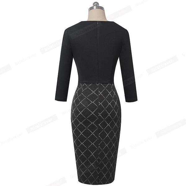 Elegant Patchwork with Button Work Office vestidos Business Formal Bodycon Women Winter Dress | Vimost Shop.