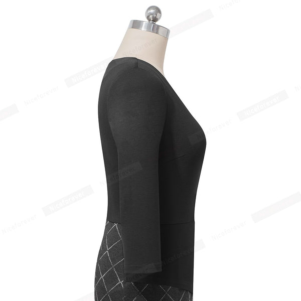 Elegant Patchwork with Button Work Office vestidos Business Formal Bodycon Women Winter Dress | Vimost Shop.