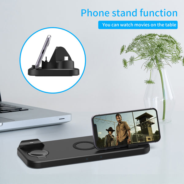 6 In 1 Wireless Charger Pad Qi Induction Fast Charging Holder for Apple Watch 6 5 4 3 For Airpods Pro IPhone 12Pro/11/XR/XS/X/8