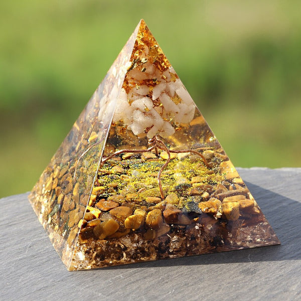 Orgonite Pyramid Tiger Eye Chakra Energy Natural Crystal Repel Evil Spirits Pyramid Decoration Process Resin Gift | Vimost Shop.