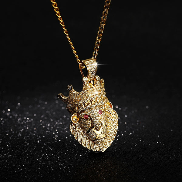 Lion Head Pendant Necklace Hip hop Punk Gold/ Platnium Color Zircon Choker Chain Ice Out Necklace for Women Men  Jewelery Gift | Vimost Shop.