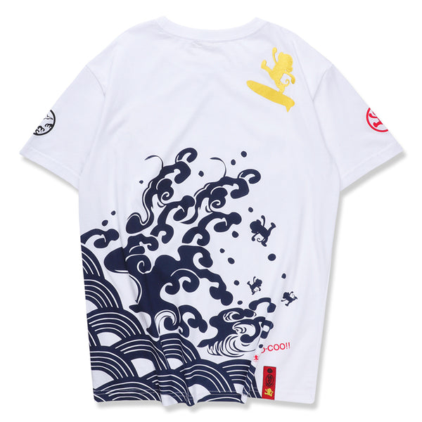 Japanese Style Wave Streetwear TShirts Mens Embroidery Short Sleeve T-shirts Harajuku Hip Hop Cotton Loose Tees Shirts | Vimost Shop.