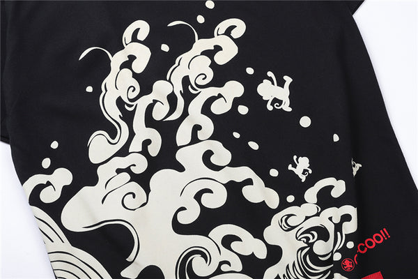 Japanese Style Wave Streetwear TShirts Mens Embroidery Short Sleeve T-shirts Harajuku Hip Hop Cotton Loose Tees Shirts | Vimost Shop.