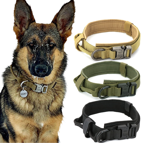 Tactical Dog Collar Adjustable Metal Buckle Dog Collars with Control Handle Training Pet Cat Dog Collar For Small Large Dogs | Vimost Shop.