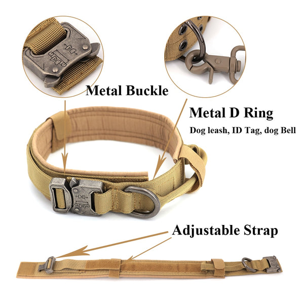 Tactical Dog Collar Adjustable Metal Buckle Dog Collars with Control Handle Training Pet Cat Dog Collar For Small Large Dogs | Vimost Shop.
