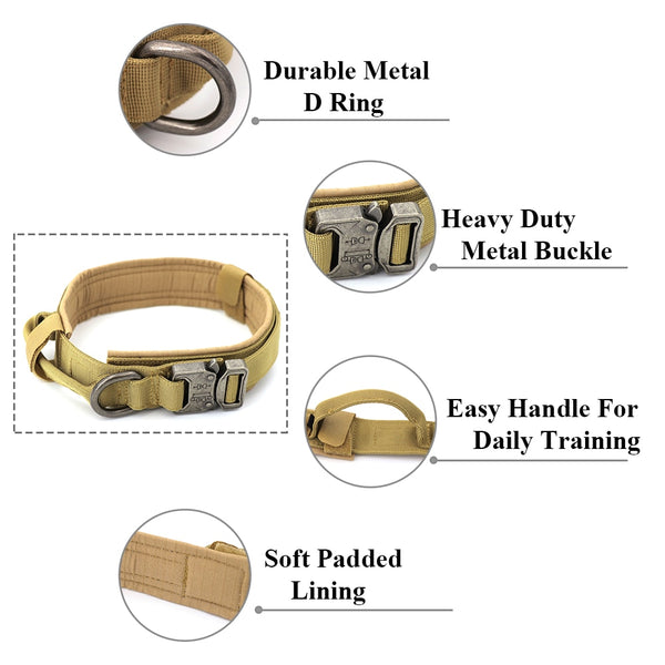 Tactical Dog Collar Adjustable Metal Buckle Dog Collars with Control Handle Training Pet Cat Dog Collar For Small Large Dogs | Vimost Shop.