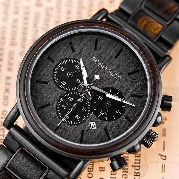 Male Watch Wooden Men Wristwatches Luminous Handle Chronograph Timepiece  In Gift Box | Vimost Shop.