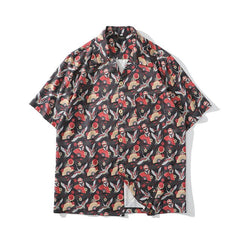 Japanese Style Crane Hawaiian Shirts Streetwear Hip Hop Casual Beach Camisas Shirt Fashion Harajuku White Men Tops