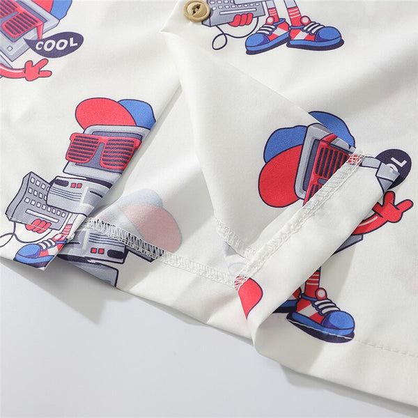 Fashion Style Full Robot Print Hawaiian Shirts Streetwear Hip Hop Casual Beach Camisas Shirt Harajuku White Men Tops | Vimost Shop.
