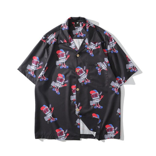 Fashion Style Full Robot Print Hawaiian Shirts Streetwear Hip Hop Casual Beach Camisas Shirt Harajuku White Men Tops | Vimost Shop.