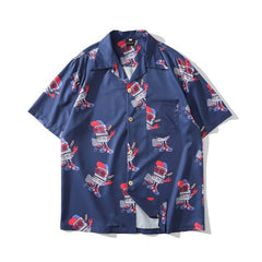 Fashion Style Full Robot Print Hawaiian Shirts Streetwear Hip Hop Casual Beach Camisas Shirt Harajuku White Men Tops