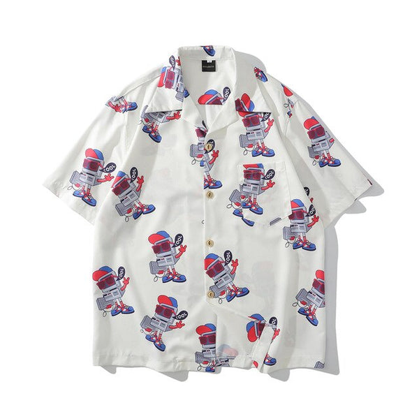 Fashion Style Full Robot Print Hawaiian Shirts Streetwear Hip Hop Casual Beach Camisas Shirt Harajuku White Men Tops | Vimost Shop.