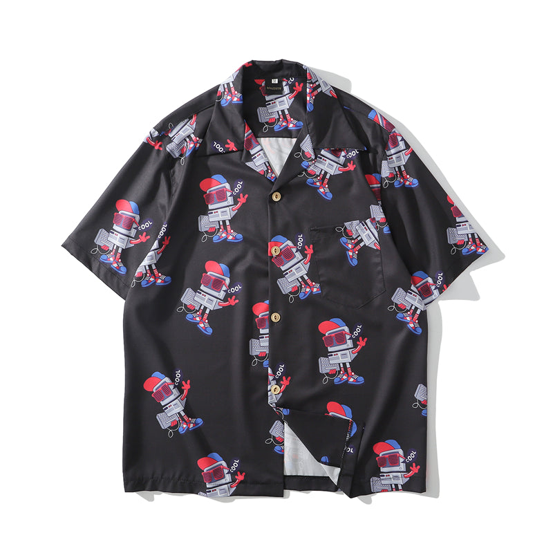 Fashion Style Full Robot Print Hawaiian Shirts Streetwear Hip Hop Casual Beach Camisas Shirt Harajuku White Men Tops | Vimost Shop.
