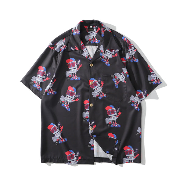 Fashion Style Full Robot Print Hawaiian Shirts Streetwear Hip Hop Casual Beach Camisas Shirt Harajuku White Men Tops | Vimost Shop.