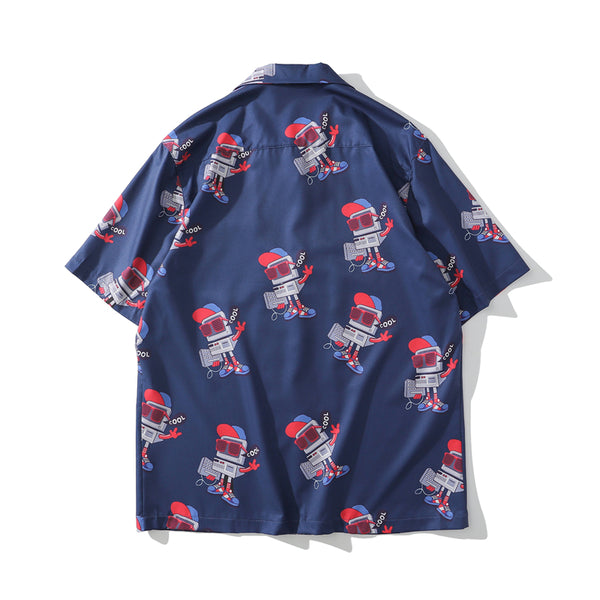 Fashion Style Full Robot Print Hawaiian Shirts Streetwear Hip Hop Casual Beach Camisas Shirt Harajuku White Men Tops | Vimost Shop.