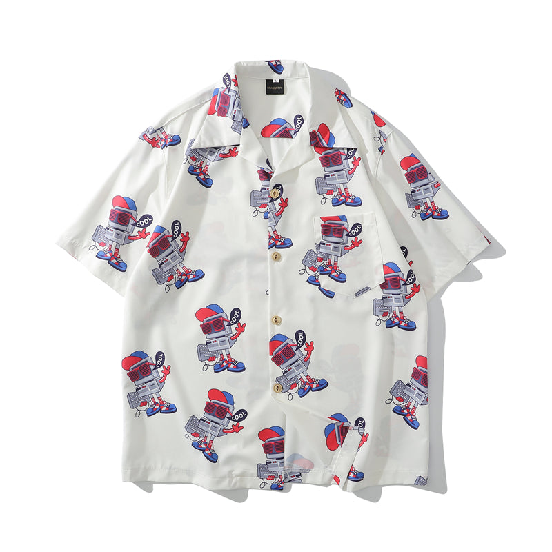 Fashion Style Full Robot Print Hawaiian Shirts Streetwear Hip Hop Casual Beach Camisas Shirt Harajuku White Men Tops | Vimost Shop.