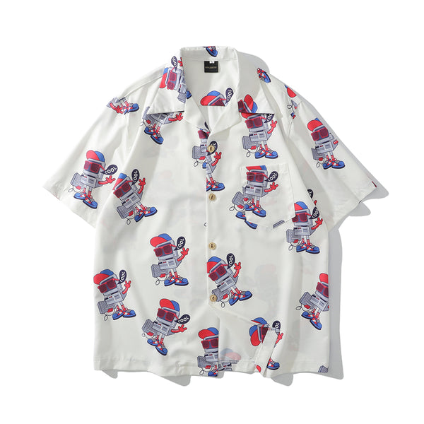 Fashion Style Full Robot Print Hawaiian Shirts Streetwear Hip Hop Casual Beach Camisas Shirt Harajuku White Men Tops | Vimost Shop.