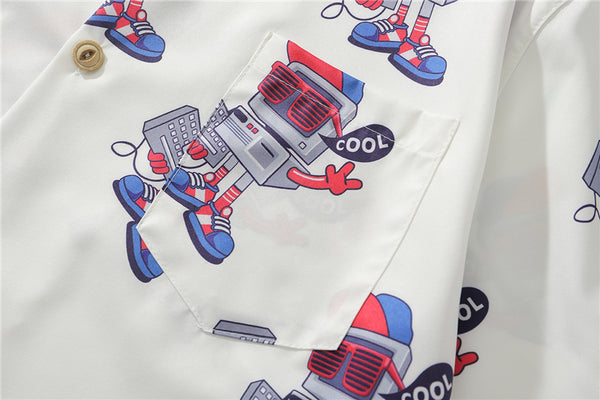 Fashion Style Full Robot Print Hawaiian Shirts Streetwear Hip Hop Casual Beach Camisas Shirt Harajuku White Men Tops | Vimost Shop.