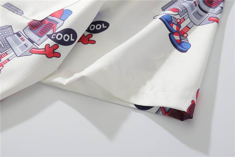 Fashion Style Full Robot Print Hawaiian Shirts Streetwear Hip Hop Casual Beach Camisas Shirt Harajuku White Men Tops | Vimost Shop.