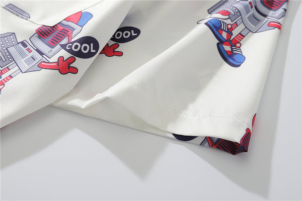 Fashion Style Full Robot Print Hawaiian Shirts Streetwear Hip Hop Casual Beach Camisas Shirt Harajuku White Men Tops | Vimost Shop.