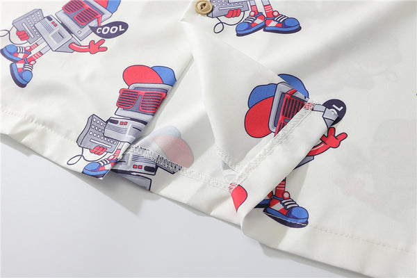 Fashion Style Full Robot Print Hawaiian Shirts Streetwear Hip Hop Casual Beach Camisas Shirt Harajuku White Men Tops | Vimost Shop.