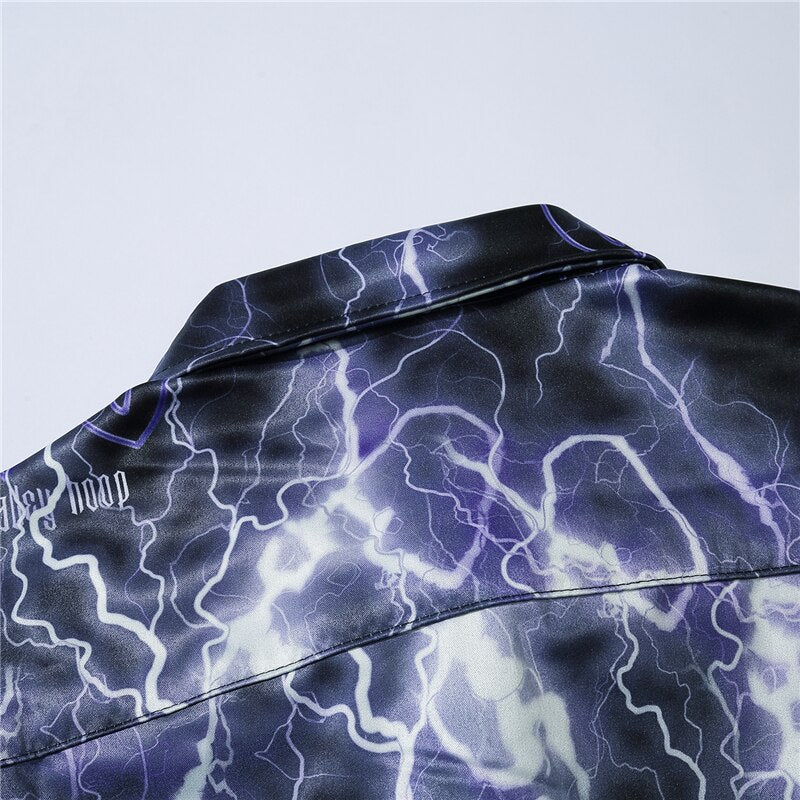 Full Lightning Print Short Sleeve Hawaiian Shirt Summer Casual Floral Button Tropical Beach Hawaii Camp Oversized Shirt | Vimost Shop.