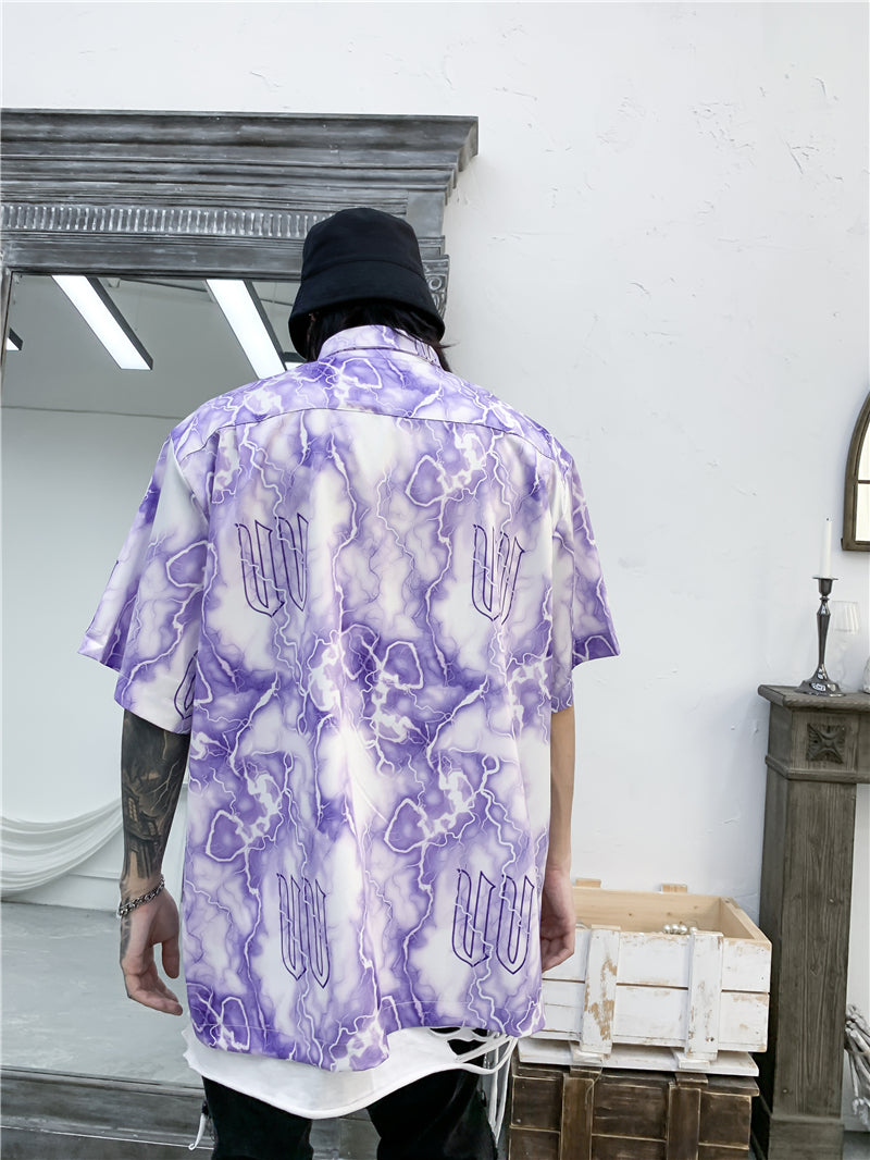 Full Lightning Print Short Sleeve Hawaiian Shirt Summer Casual Floral Button Tropical Beach Hawaii Camp Oversized Shirt | Vimost Shop.