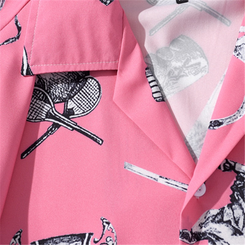 Summer Tennis Print Pink Beach Hawaiian Aloha Shirts Mens Casual Short Sleeve Shirt Male Fashion Shirts Tops | Vimost Shop.