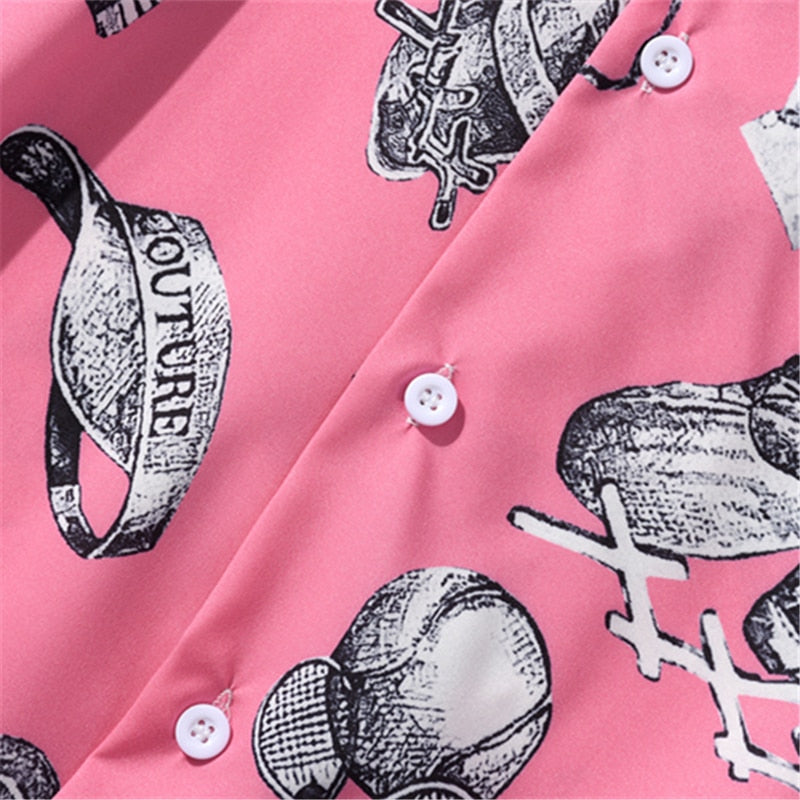Summer Tennis Print Pink Beach Hawaiian Aloha Shirts Mens Casual Short Sleeve Shirt Male Fashion Shirts Tops | Vimost Shop.