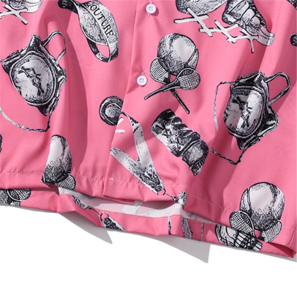 Summer Tennis Print Pink Beach Hawaiian Aloha Shirts Mens Casual Short Sleeve Shirt Male Fashion Shirts Tops | Vimost Shop.