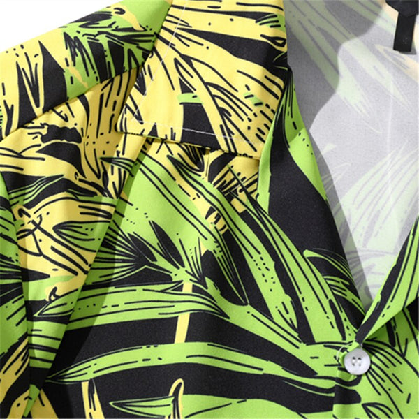 Fashion Summer Leaves Print Orange Beach Hawaiian Aloha Shirts Mens Casual Short Sleeve Shirt Camisas Shirts Tops | Vimost Shop.