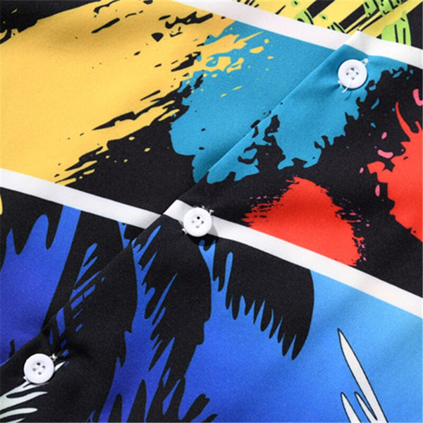 Fashion Summer Leaves Print Orange Beach Hawaiian Aloha Shirts Mens Casual Short Sleeve Shirt Camisas Shirts Tops | Vimost Shop.