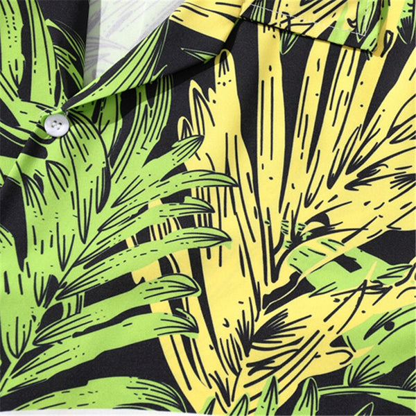 Fashion Summer Leaves Print Orange Beach Hawaiian Aloha Shirts Mens Casual Short Sleeve Shirt Camisas Shirts Tops | Vimost Shop.