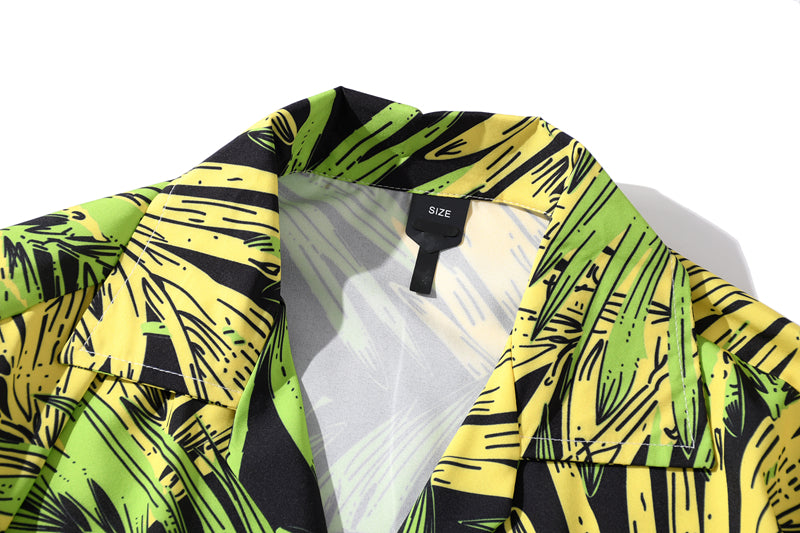 Fashion Summer Leaves Print Orange Beach Hawaiian Aloha Shirts Mens Casual Short Sleeve Shirt Camisas Shirts Tops | Vimost Shop.