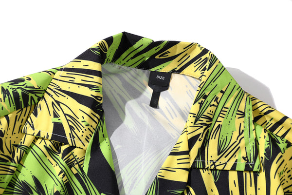 Fashion Summer Leaves Print Orange Beach Hawaiian Aloha Shirts Mens Casual Short Sleeve Shirt Camisas Shirts Tops | Vimost Shop.