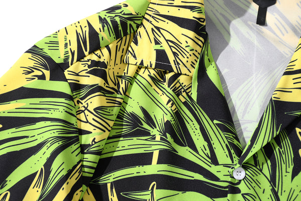 Fashion Summer Leaves Print Orange Beach Hawaiian Aloha Shirts Mens Casual Short Sleeve Shirt Camisas Shirts Tops | Vimost Shop.