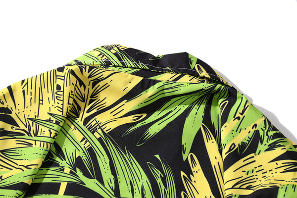 Fashion Summer Leaves Print Orange Beach Hawaiian Aloha Shirts Mens Casual Short Sleeve Shirt Camisas Shirts Tops | Vimost Shop.