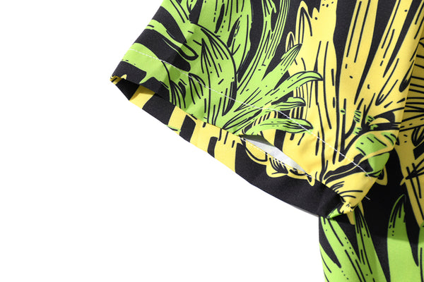 Fashion Summer Leaves Print Orange Beach Hawaiian Aloha Shirts Mens Casual Short Sleeve Shirt Camisas Shirts Tops | Vimost Shop.