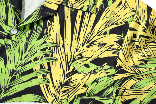 Fashion Summer Leaves Print Orange Beach Hawaiian Aloha Shirts Mens Casual Short Sleeve Shirt Camisas Shirts Tops | Vimost Shop.