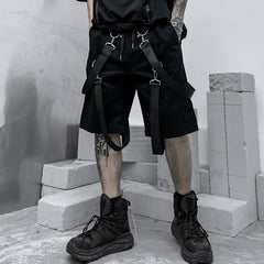Male Shorts Multi Pocket Summer Loose Ribbons Black Men Short Pant Casual Cotton Hip Hop Streetwear Mens Cargo Shorts