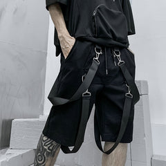 Male Shorts Multi Pocket Summer Loose Ribbons Black Men Short Pant Casual Cotton Hip Hop Streetwear Mens Cargo Shorts