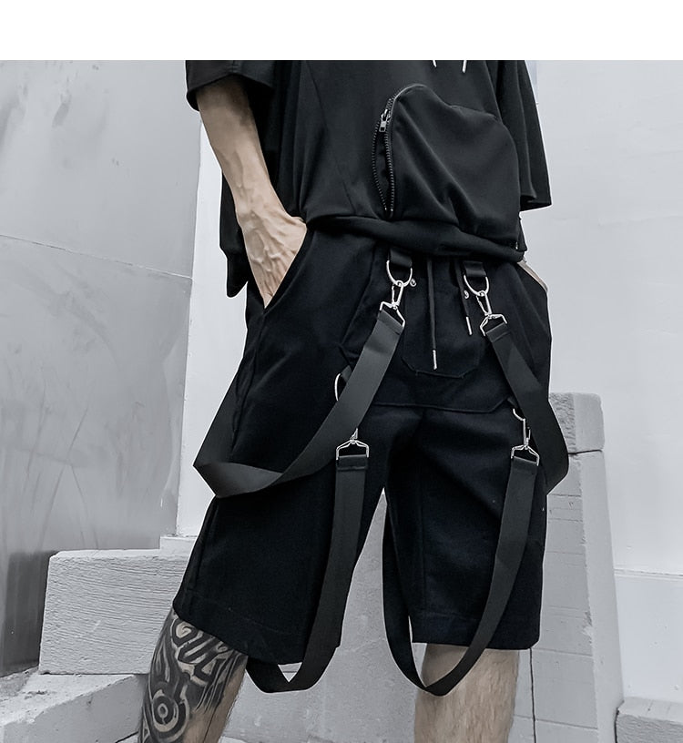 Male Shorts Multi Pocket Summer Loose Ribbons Black Men Short Pant Casual Cotton Hip Hop Streetwear Mens Cargo Shorts | Vimost Shop.