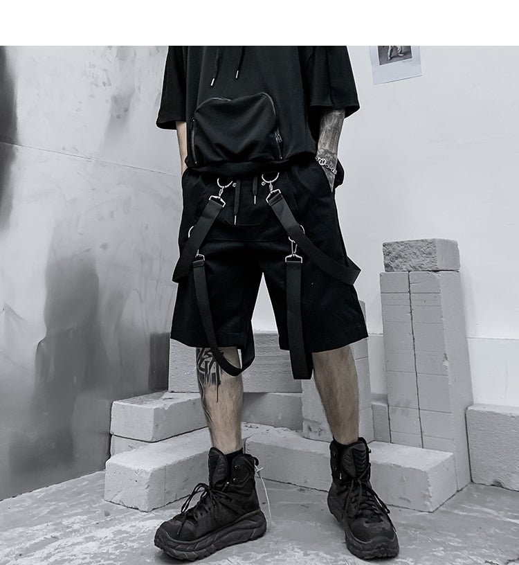 Male Shorts Multi Pocket Summer Loose Ribbons Black Men Short Pant Casual Cotton Hip Hop Streetwear Mens Cargo Shorts | Vimost Shop.