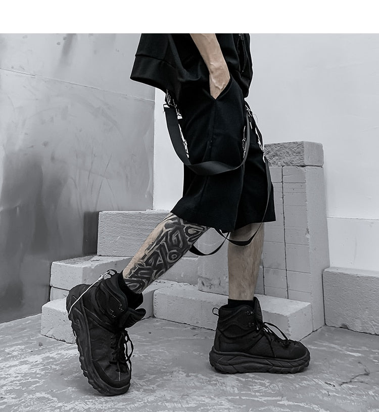 Male Shorts Multi Pocket Summer Loose Ribbons Black Men Short Pant Casual Cotton Hip Hop Streetwear Mens Cargo Shorts | Vimost Shop.