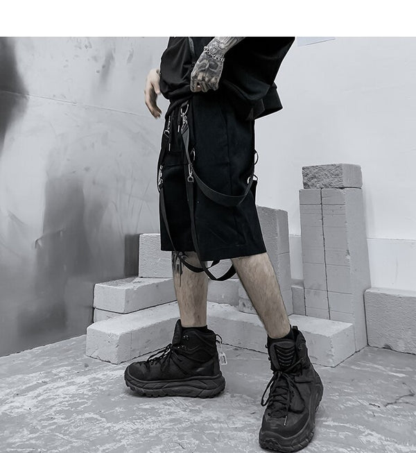 Male Shorts Multi Pocket Summer Loose Ribbons Black Men Short Pant Casual Cotton Hip Hop Streetwear Mens Cargo Shorts | Vimost Shop.
