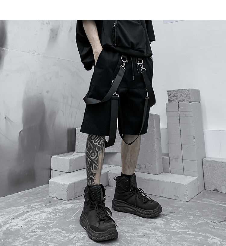 Male Shorts Multi Pocket Summer Loose Ribbons Black Men Short Pant Casual Cotton Hip Hop Streetwear Mens Cargo Shorts | Vimost Shop.