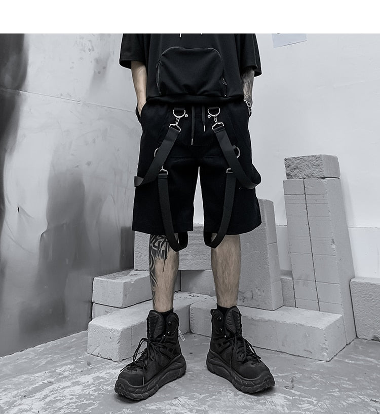 Male Shorts Multi Pocket Summer Loose Ribbons Black Men Short Pant Casual Cotton Hip Hop Streetwear Mens Cargo Shorts | Vimost Shop.
