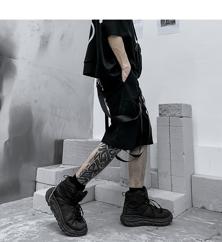 Male Shorts Multi Pocket Summer Loose Ribbons Black Men Short Pant Casual Cotton Hip Hop Streetwear Mens Cargo Shorts | Vimost Shop.